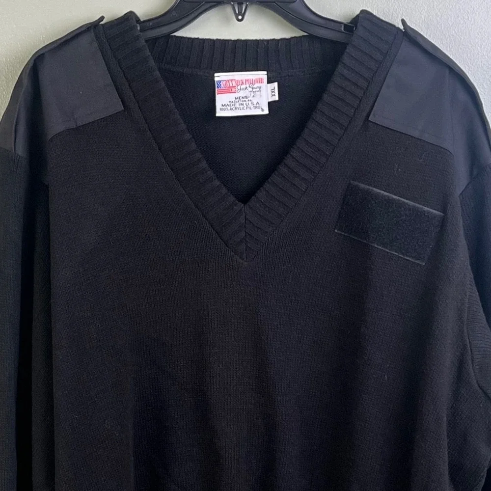 Vtg Jack Young Black Navy V Neck Pullover Military Top Brass Sweater XXL USA